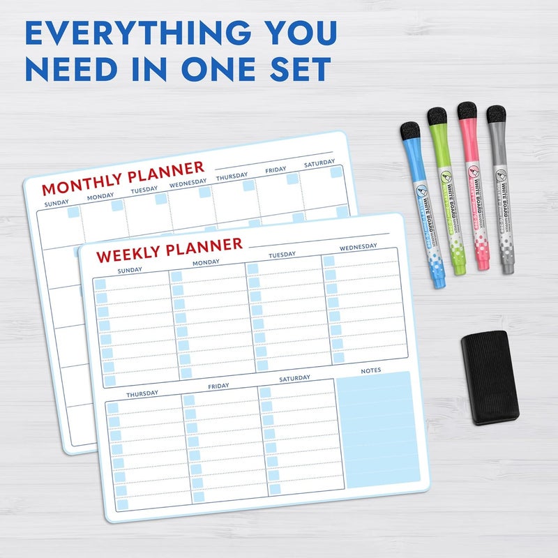 Beech & Lambert Magnetic Whiteboard Calendar for Fridge – 2-Pack Monthly & Weekly Planners (14”x12”) – Dry Erase Boards with Notes Section, Shaded Dates – Includes 4 Markers & Magnetic Eraser - Image 5